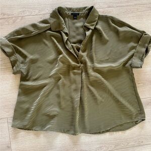 Ann Taylor Olive Green Boxy Button Down Shirt